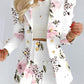 New Lady Office Solid Color Puff Sleeve Suit + High Waist Button Skirt