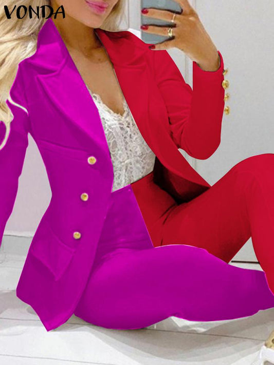 2022 Elegant Casual Veste Femme Lapel Collar Color Patchwork Poncho Suits